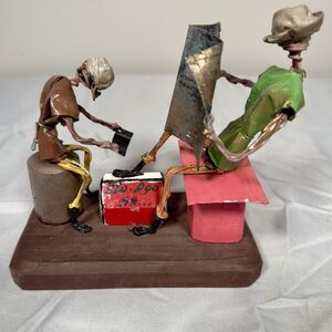 Vintage Folk Art Metal Shoe Shine Sculpture Signed Sto. Dgo Dominican Republic 1